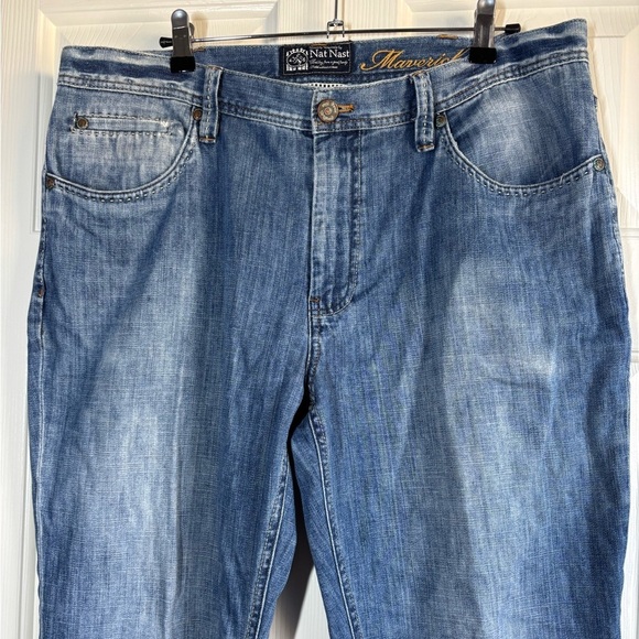 Nat Nast Jeans Mens 38x34 Blue Maverick Straight Medium Wash Faded Luxury Denim - Picture 3 of 11